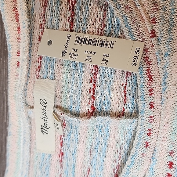 New MADEWELL Women's XXL Striped Textured Short Puff Sleeve Knit Sweater Top NWT - Picture 3 of 7